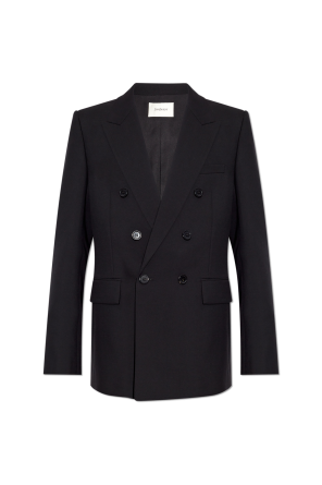 Black Double-breasted blazer with embroidered logo Gucci